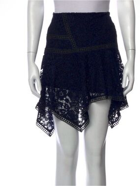 Veronica Beard Black and Navy Floral Lace Handkerchief Hem Mini Asymmetric Skirt
